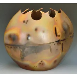 Wave Disc Vase Number 23 Sawdust Fired Pottery by Cosmic Clay Studio