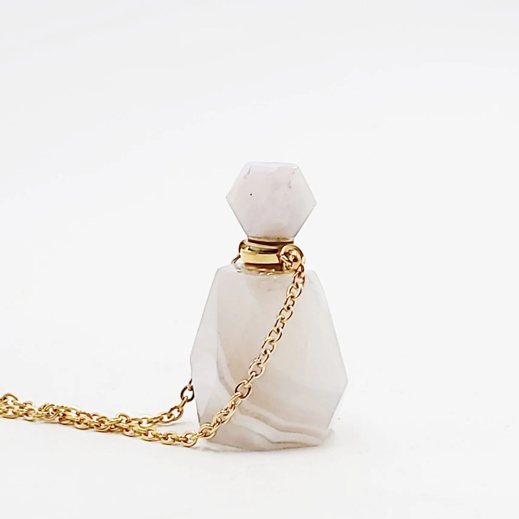 White Agate Bottle Pendant Necklace Sacred Geometry Holder Perfume Oils Incense Ashes