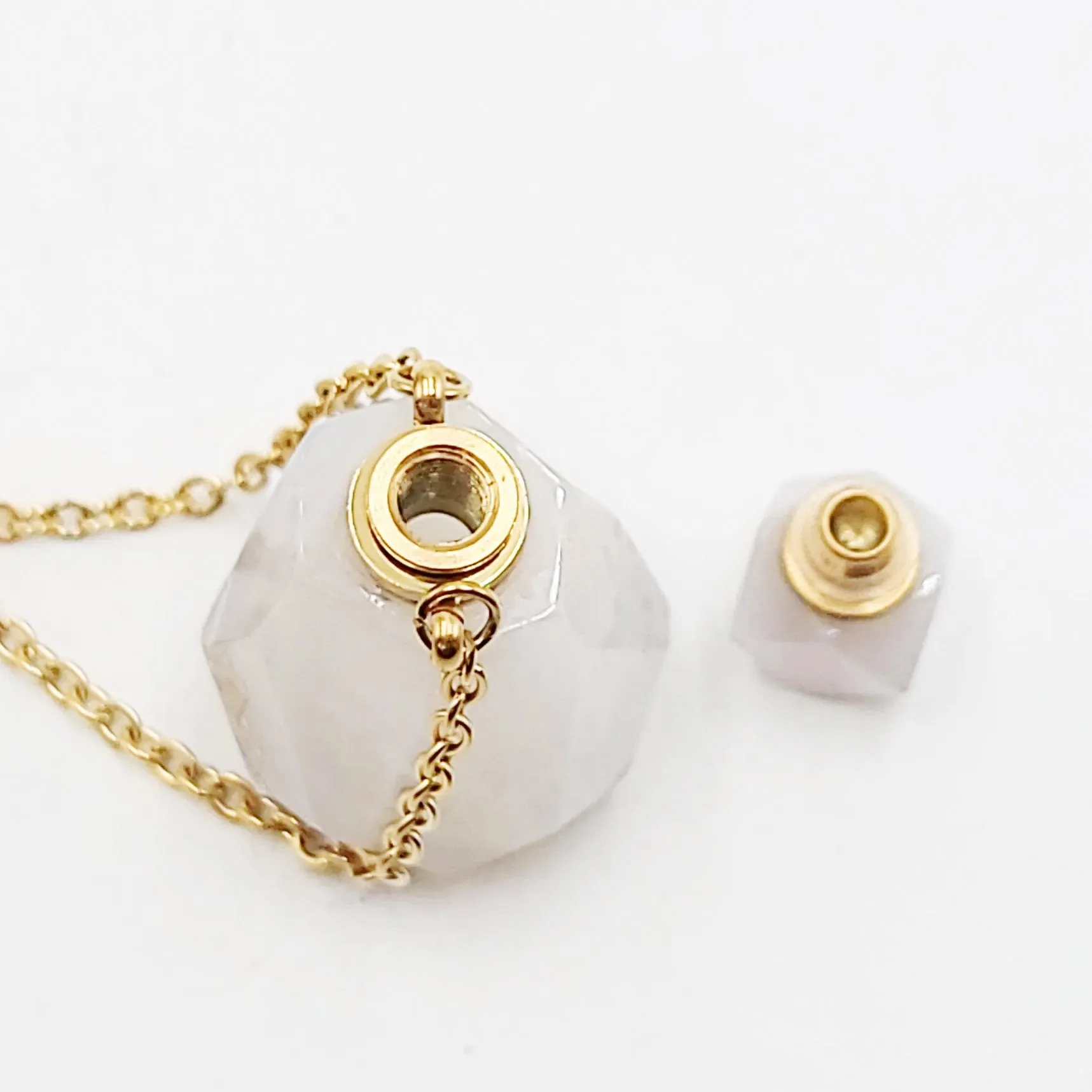 White Agate Bottle Pendant Necklace Sacred Geometry Holder Perfume Oils Incense Ashes