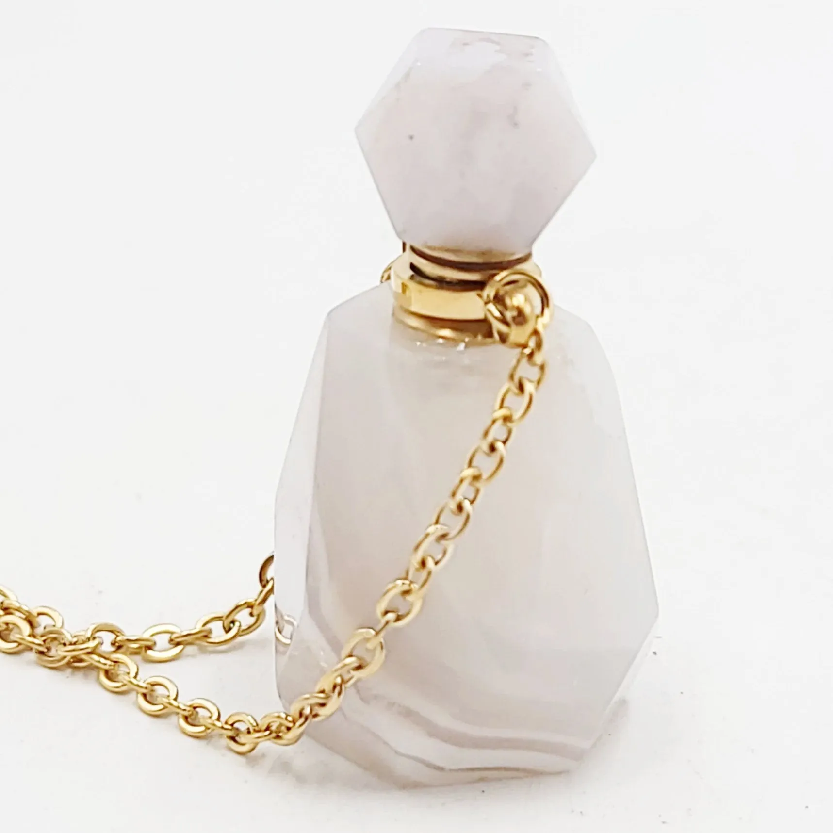 White Agate Bottle Pendant Necklace Sacred Geometry Holder Perfume Oils Incense Ashes