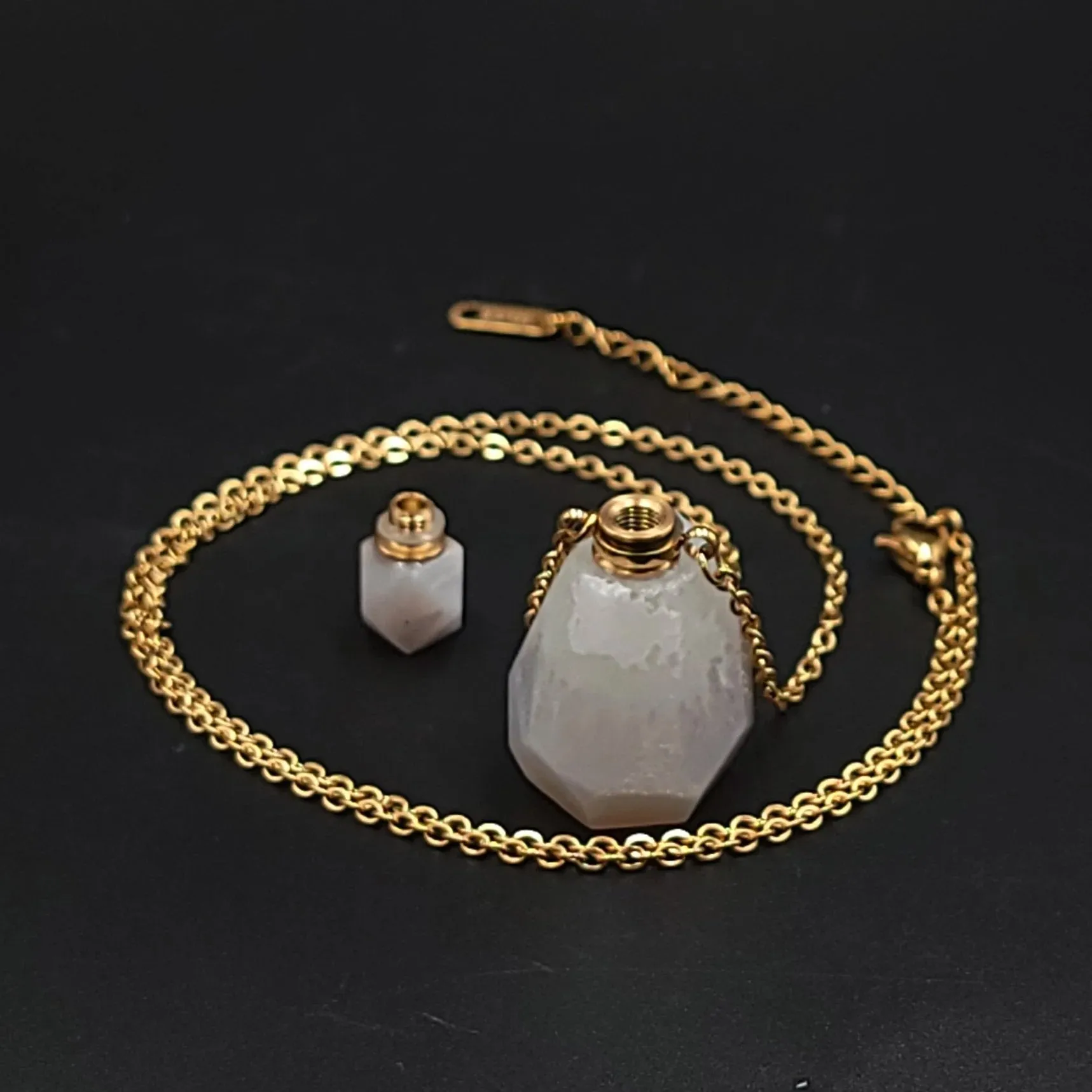White Agate Bottle Pendant Necklace Sacred Geometry Holder Perfume Oils Incense Ashes