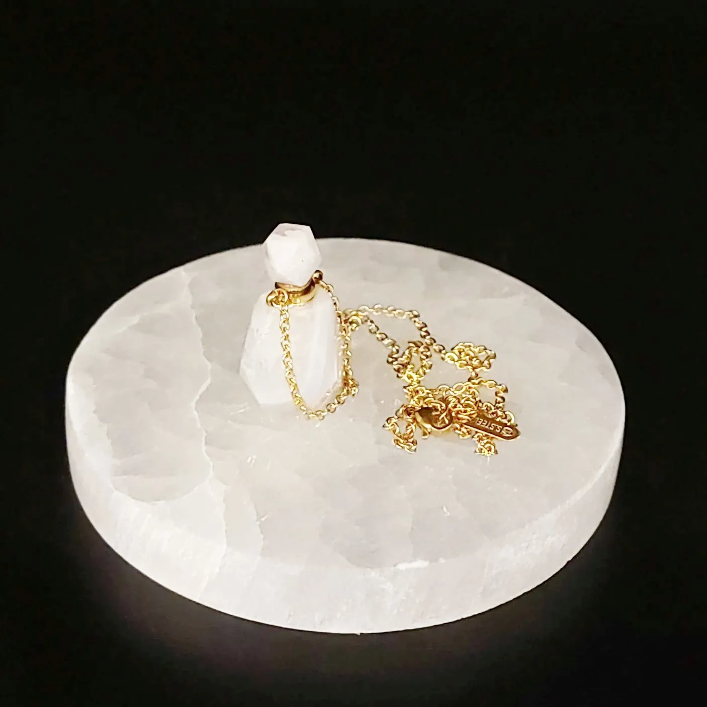 White Agate Bottle Pendant Necklace Sacred Geometry Holder Perfume Oils Incense Ashes