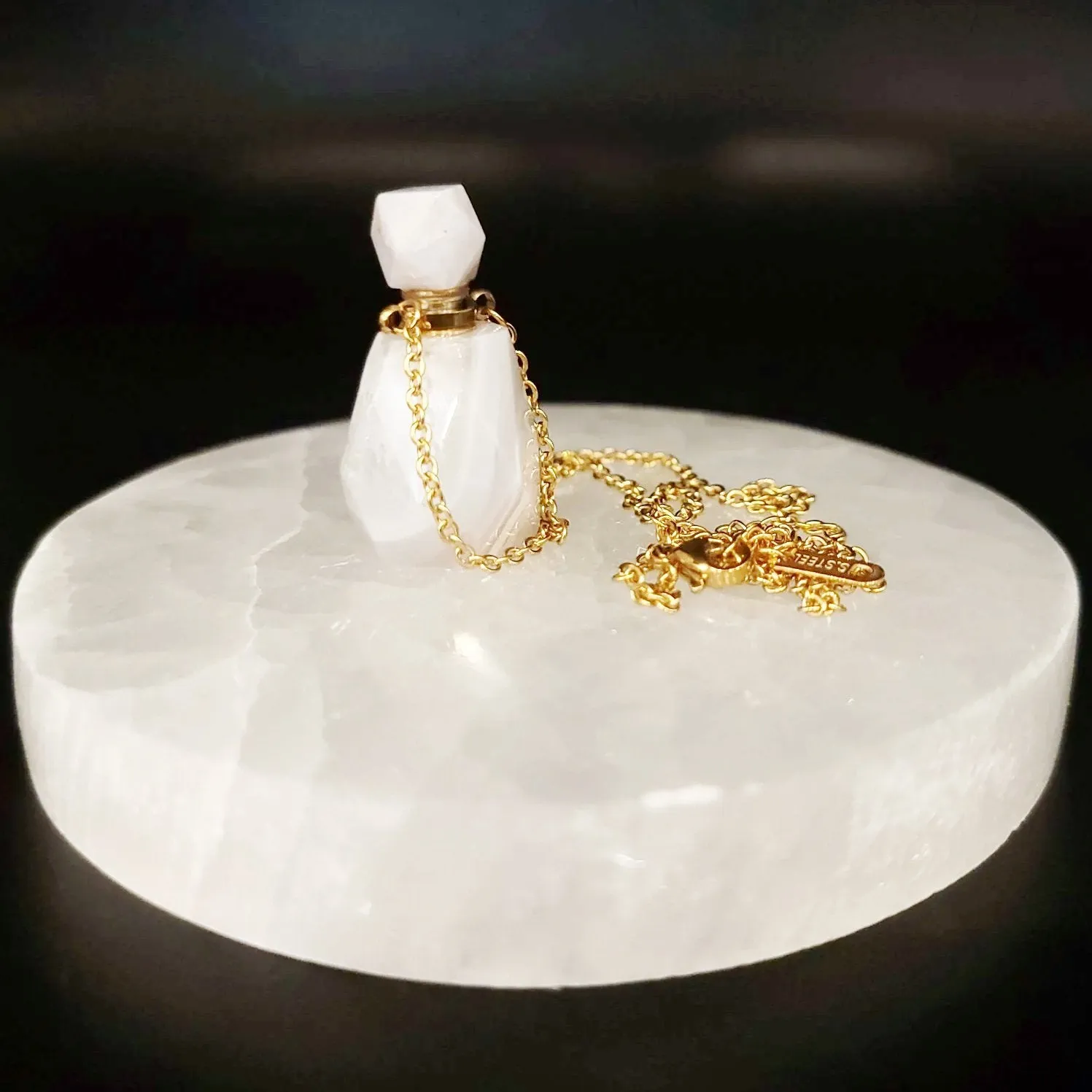 White Agate Bottle Pendant Necklace Sacred Geometry Holder Perfume Oils Incense Ashes