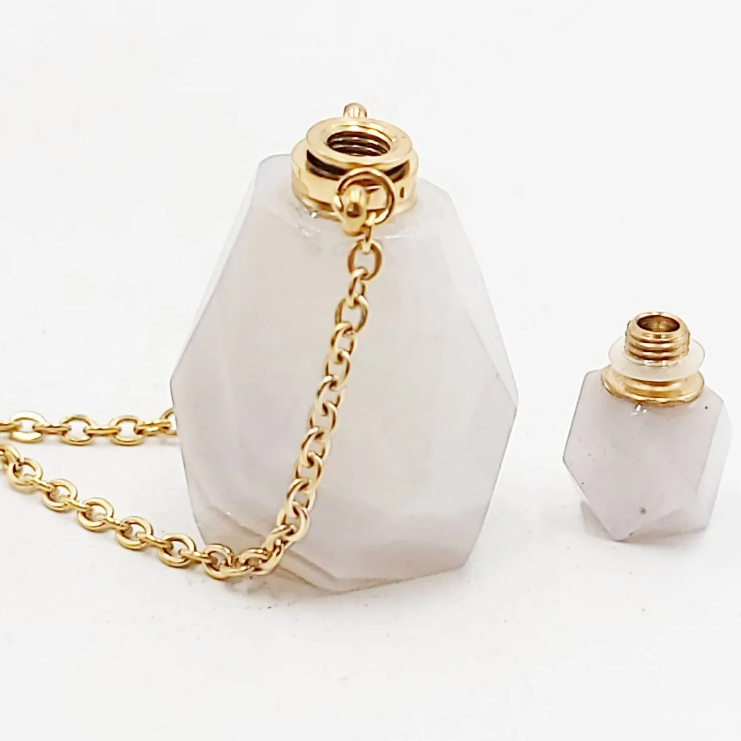 White Agate Bottle Pendant Necklace Sacred Geometry Holder Perfume Oils Incense Ashes