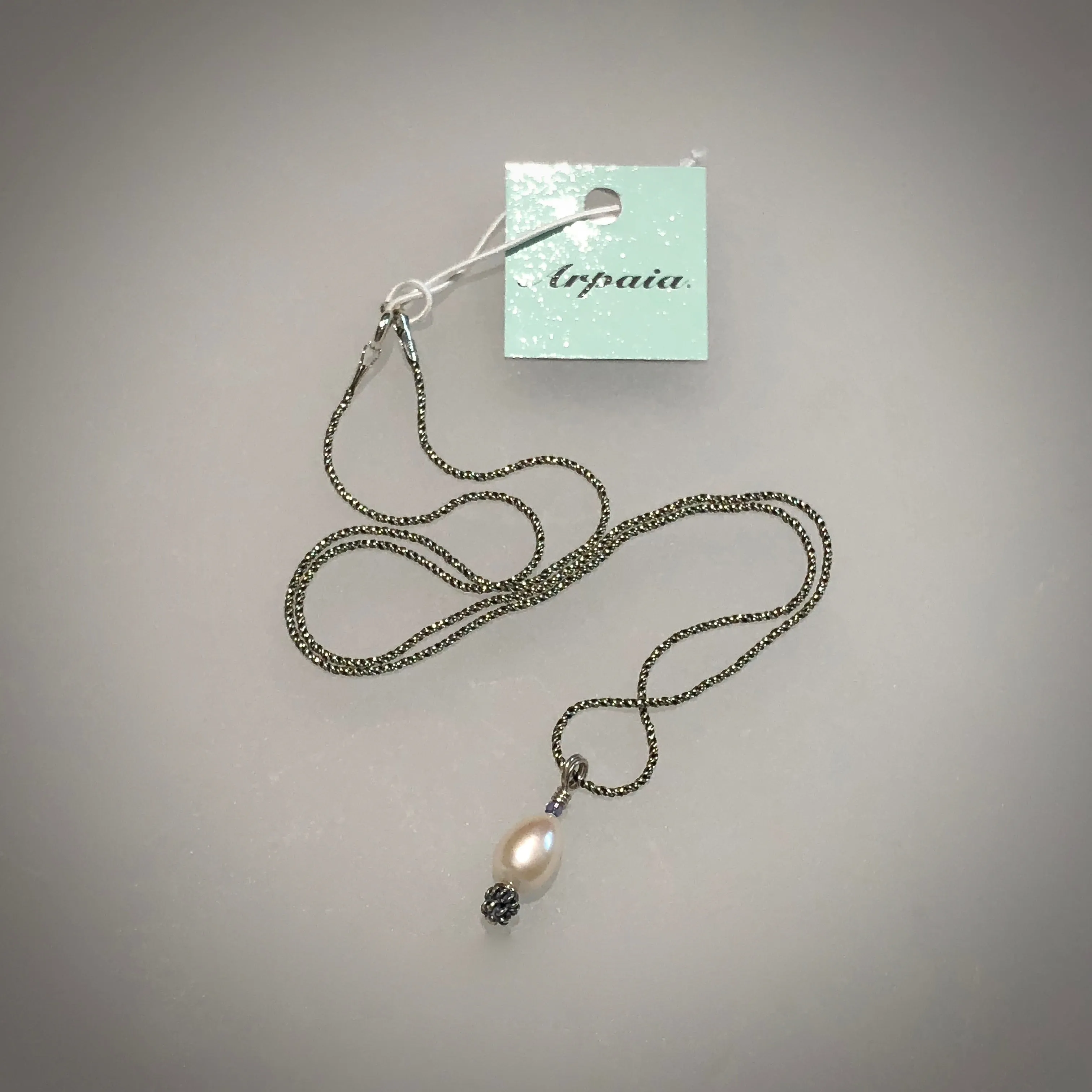 White Cultured Freshwater Drop Pearl Pendant on 18" Oxidized Sterling Silver Chain