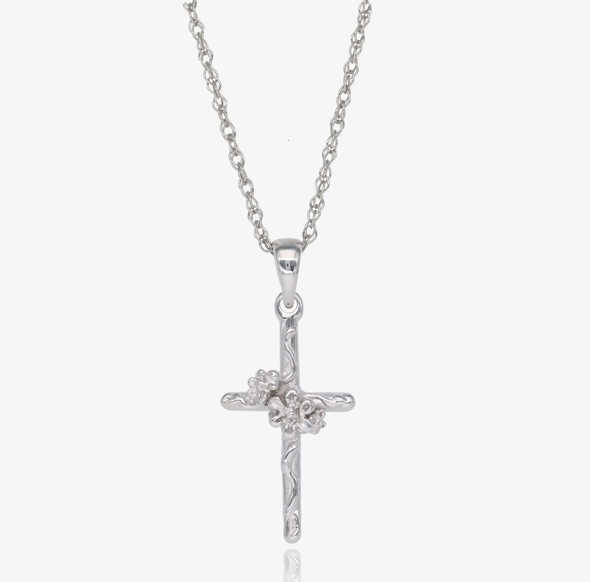 White Gold Cross Necklace, Daisy Vine