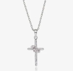 White Gold Cross Necklace, Daisy Vine