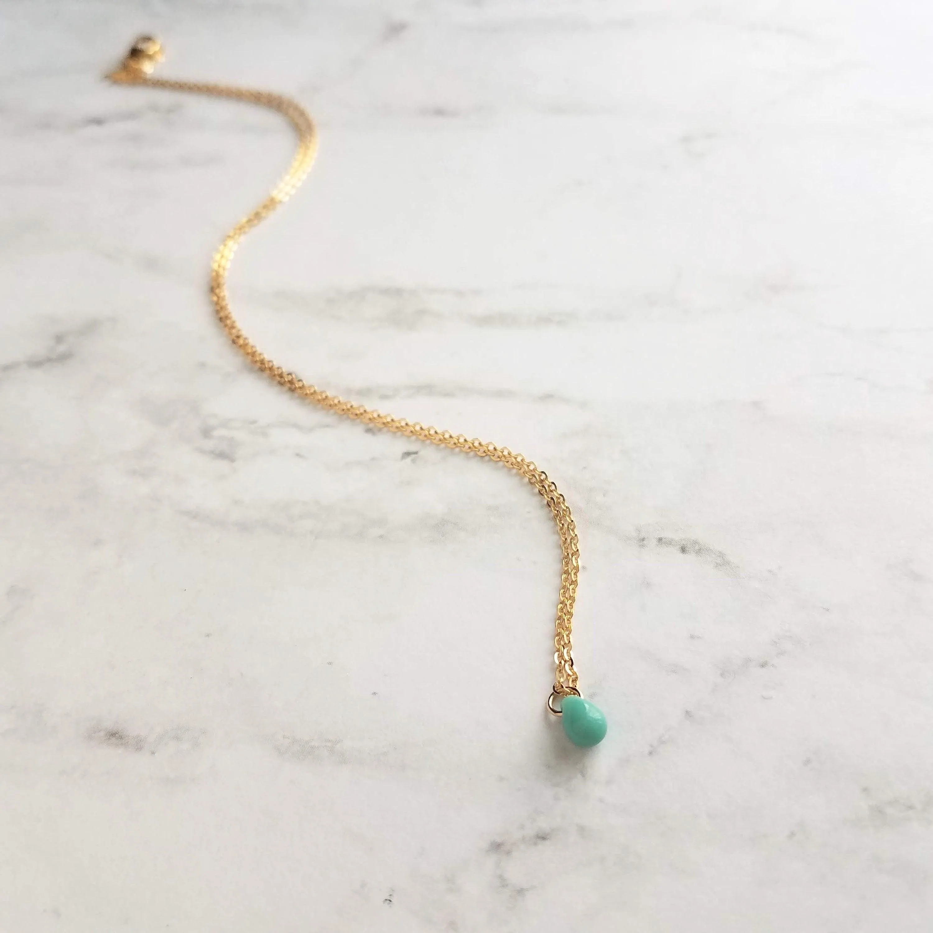 White Teardrop Necklace, delicate gold chain, 14K gold fill chain, minimalist necklace, tiny glass drop pendant, dainty gold necklace, small charm, bridesmaid gift for her