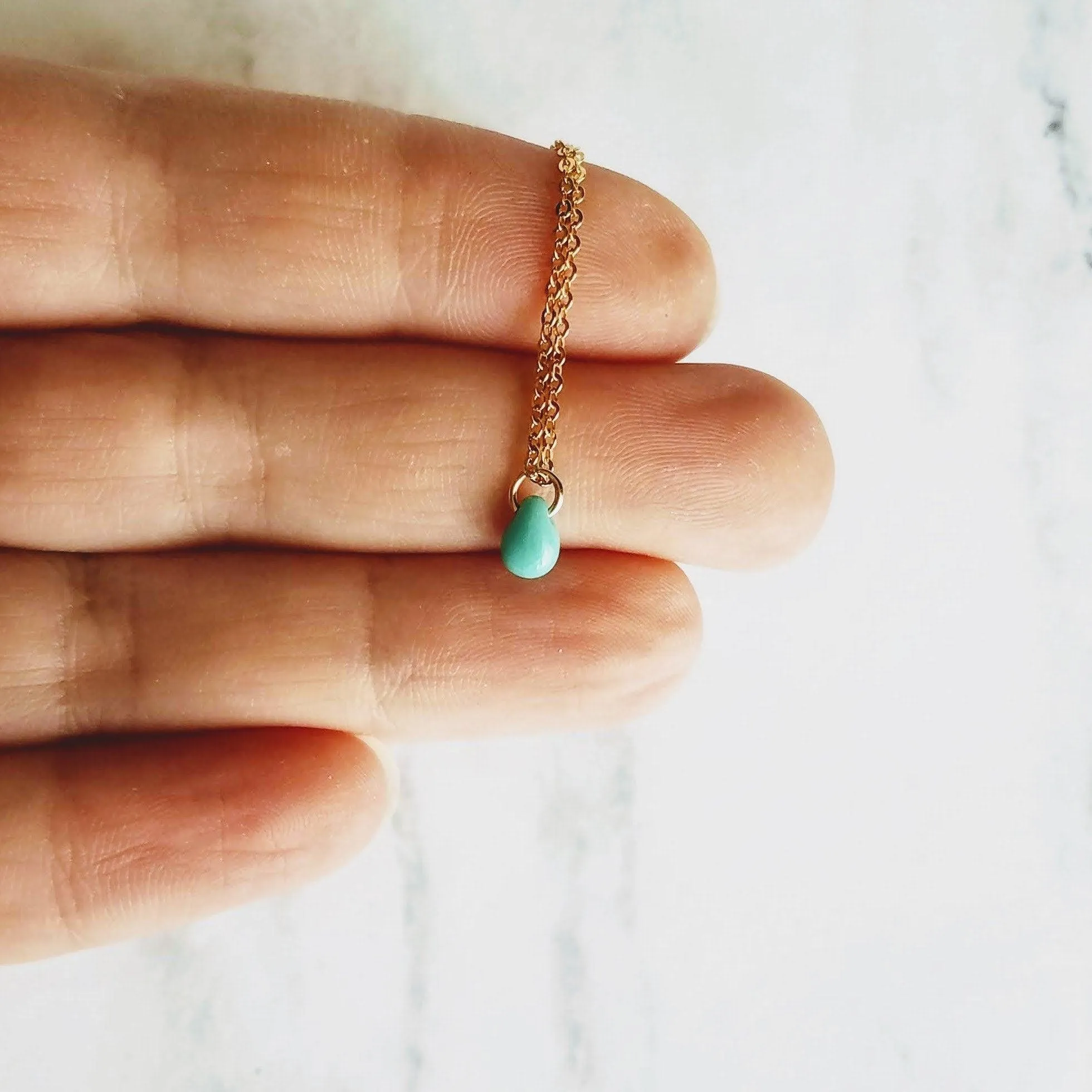 White Teardrop Necklace, delicate gold chain, 14K gold fill chain, minimalist necklace, tiny glass drop pendant, dainty gold necklace, small charm, bridesmaid gift for her