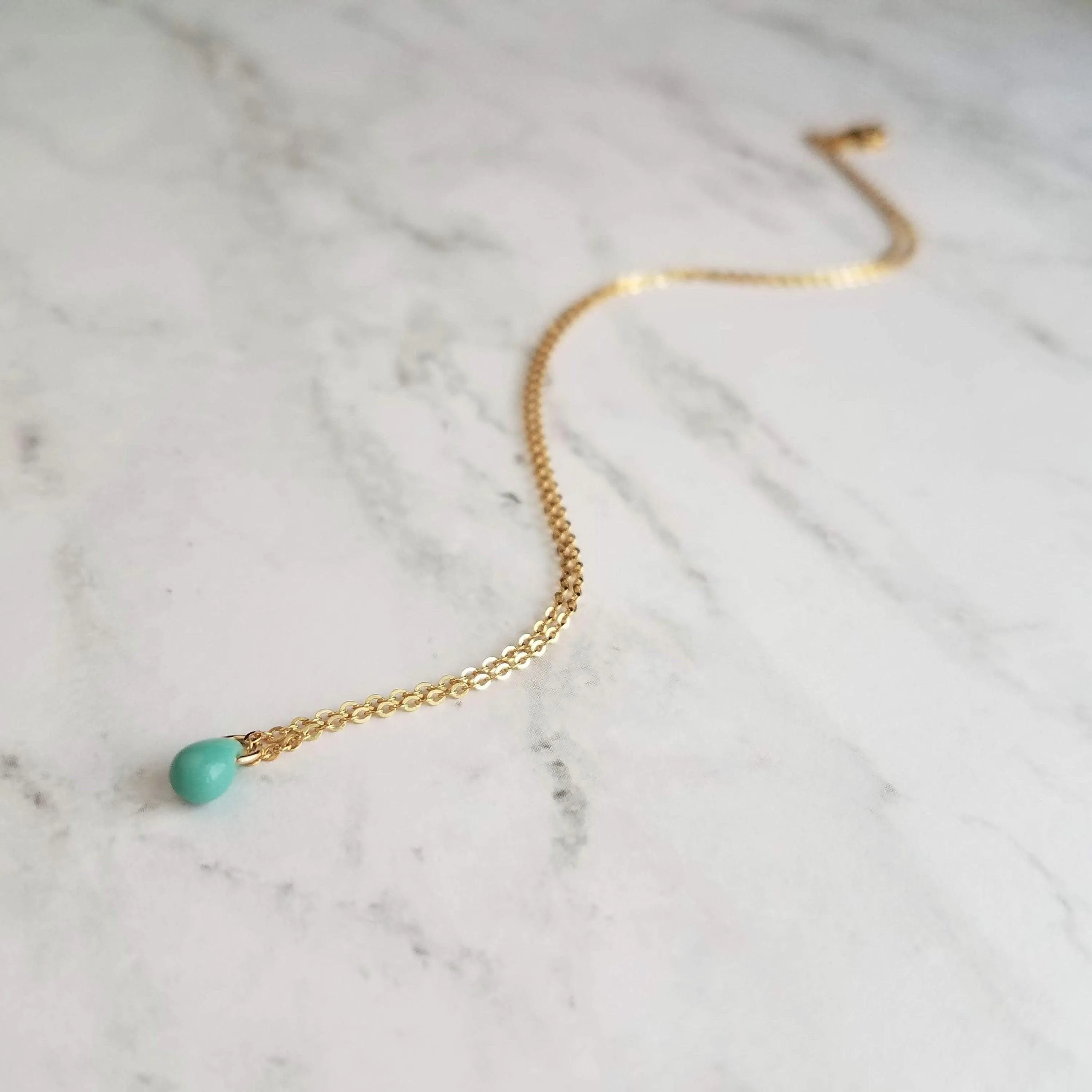 White Teardrop Necklace, delicate gold chain, 14K gold fill chain, minimalist necklace, tiny glass drop pendant, dainty gold necklace, small charm, bridesmaid gift for her