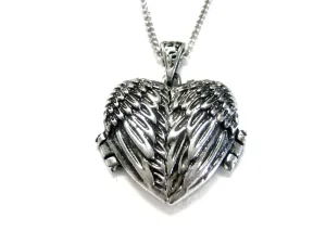 Winged Heart Locket Pendant Necklace