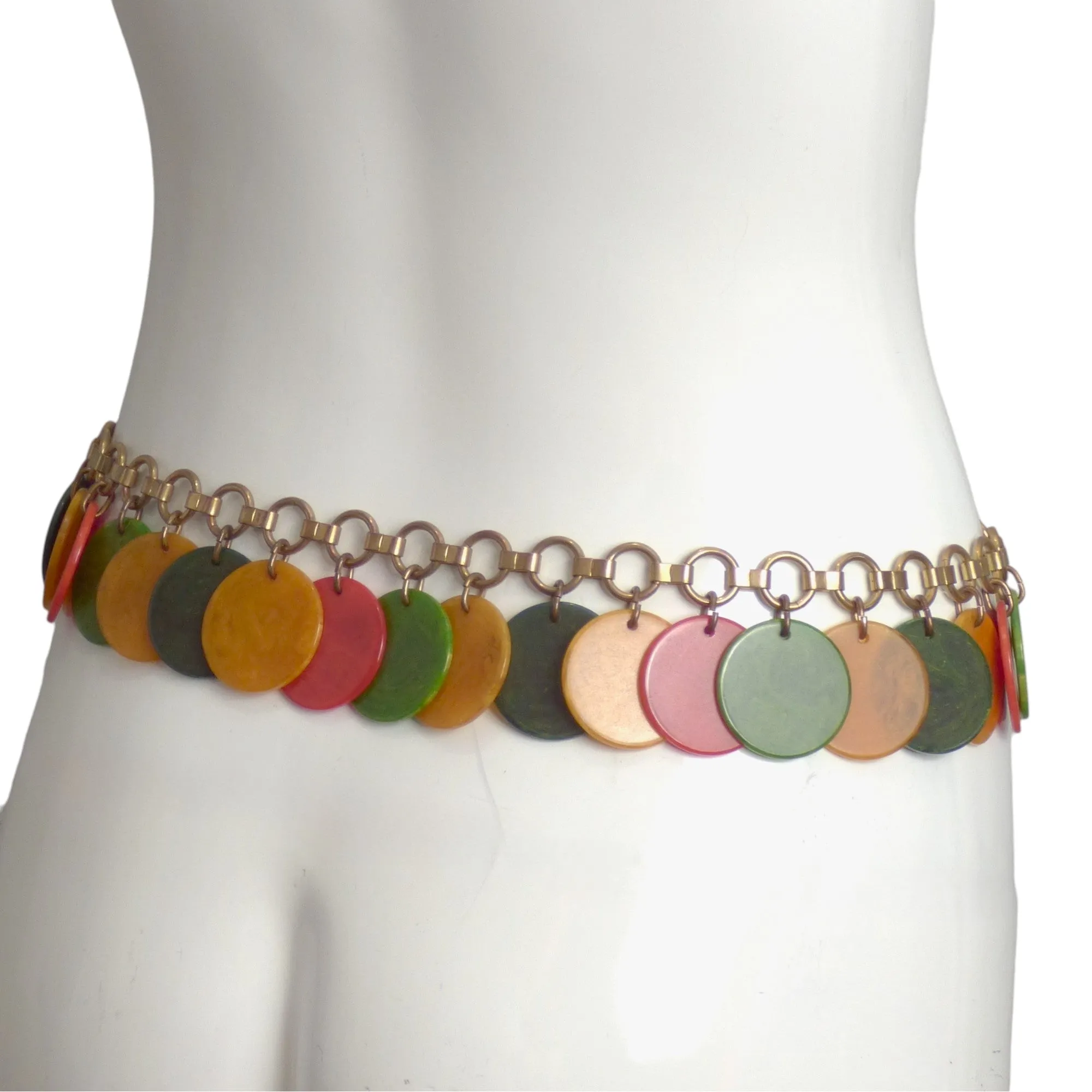 YVES SAINT LAURENT- 1970s Lucite Charm Chain Belt