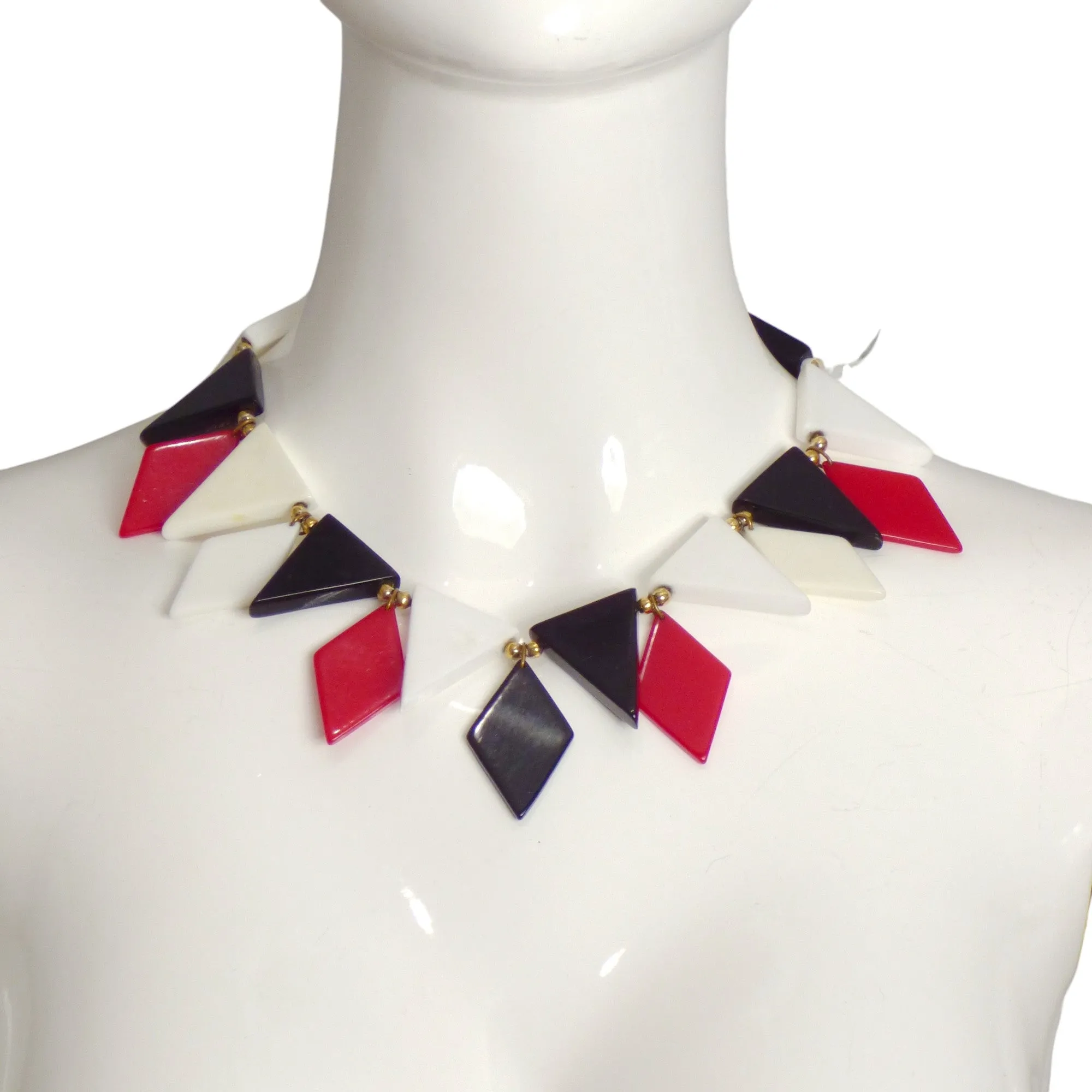 YVES SAINT LAURENT- 1970s Triangle & Diamond Lucite Charm Necklace