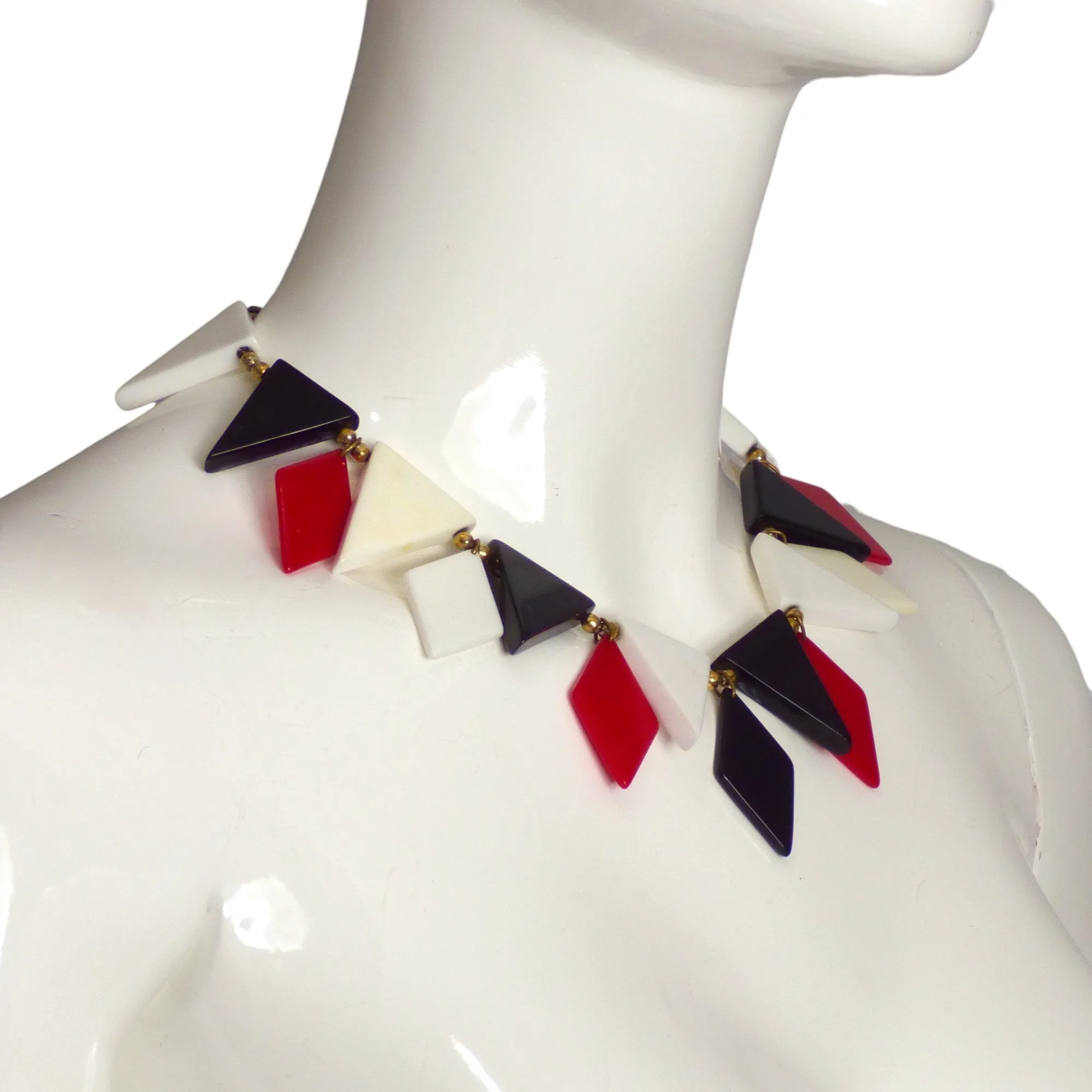 YVES SAINT LAURENT- 1970s Triangle & Diamond Lucite Charm Necklace