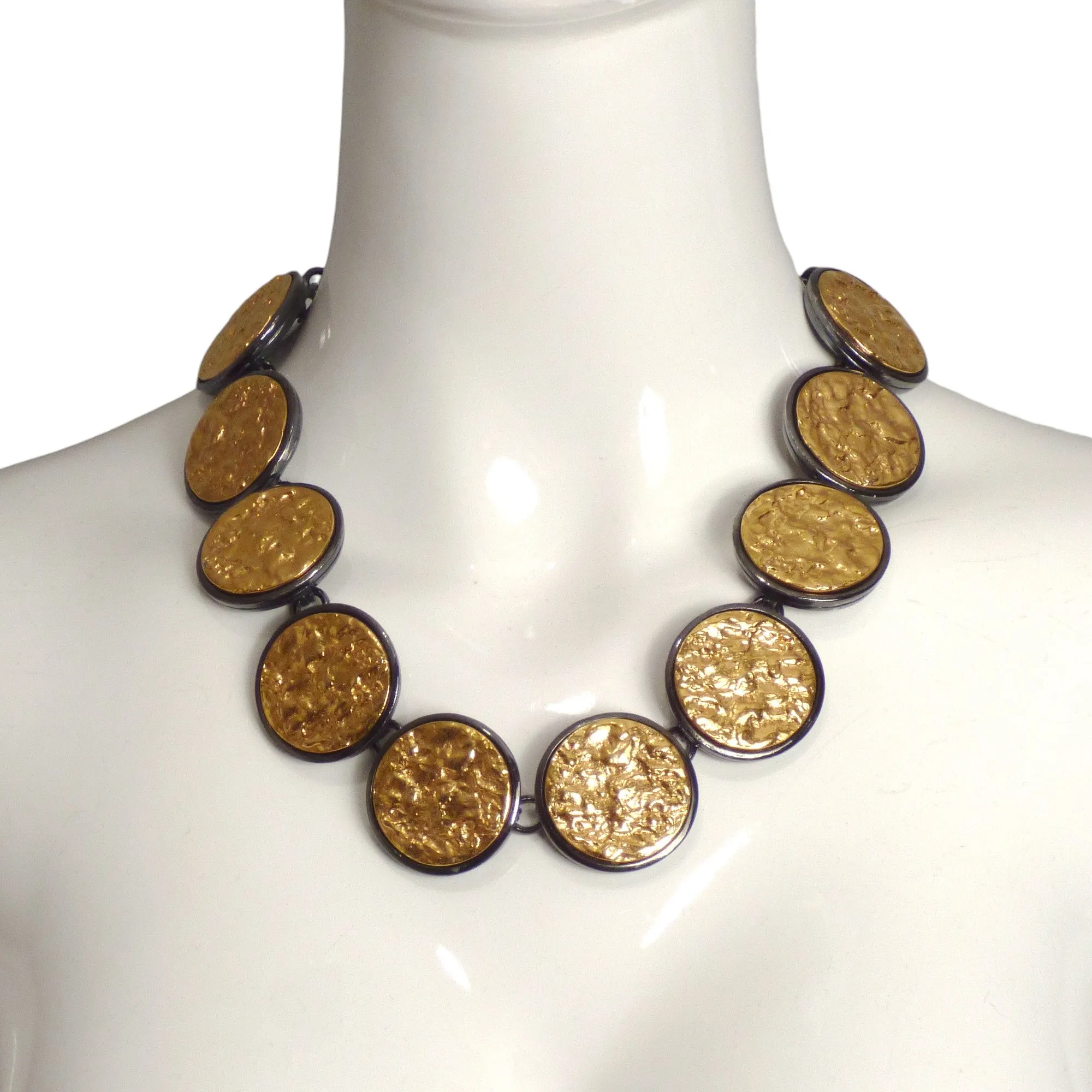 YVES SAINT LAURENT- 1986 Numbered Organic Gold tone Metal Necklace & Earrings