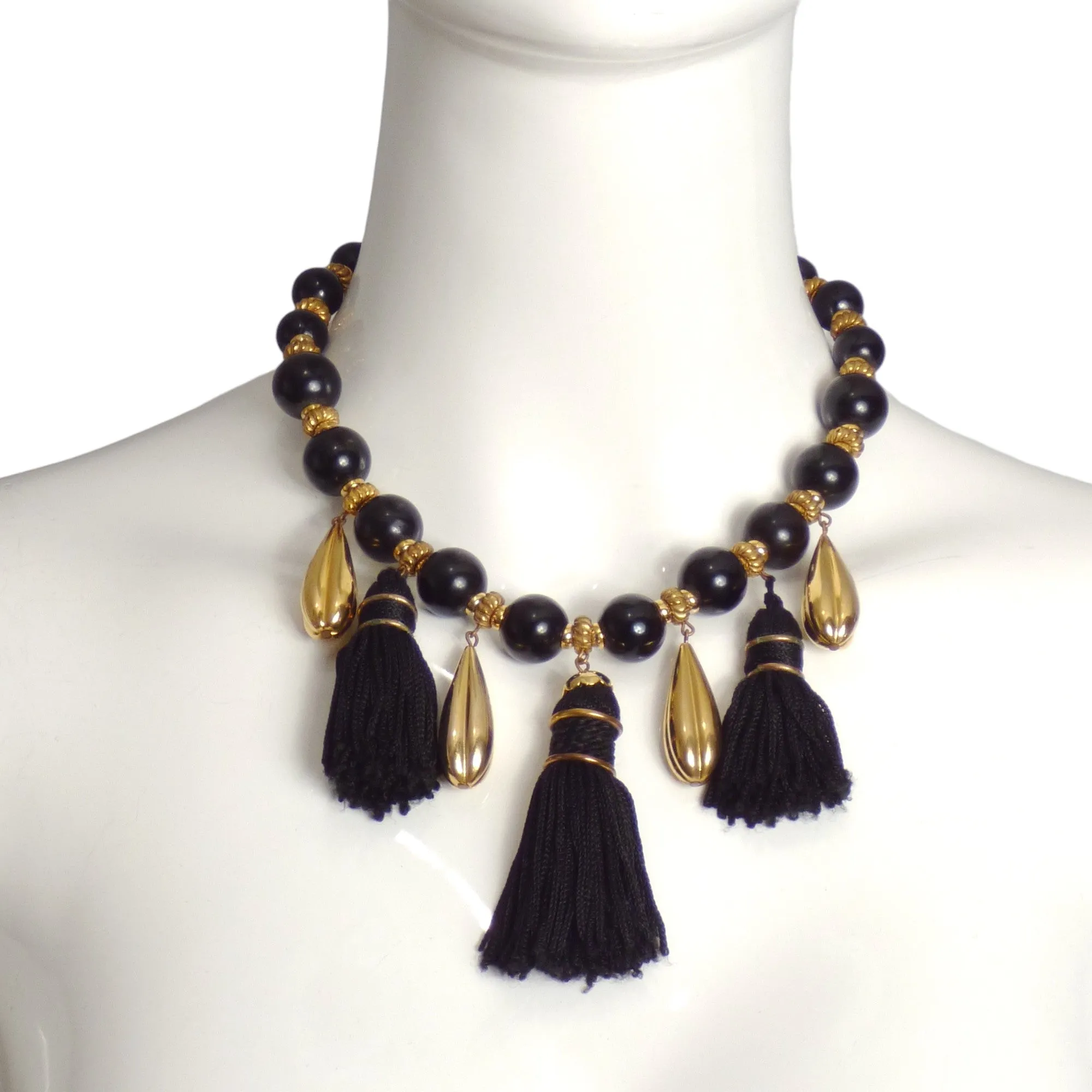YVES SAINT LAURENT- c.1980 Bead & Tassel Necklace