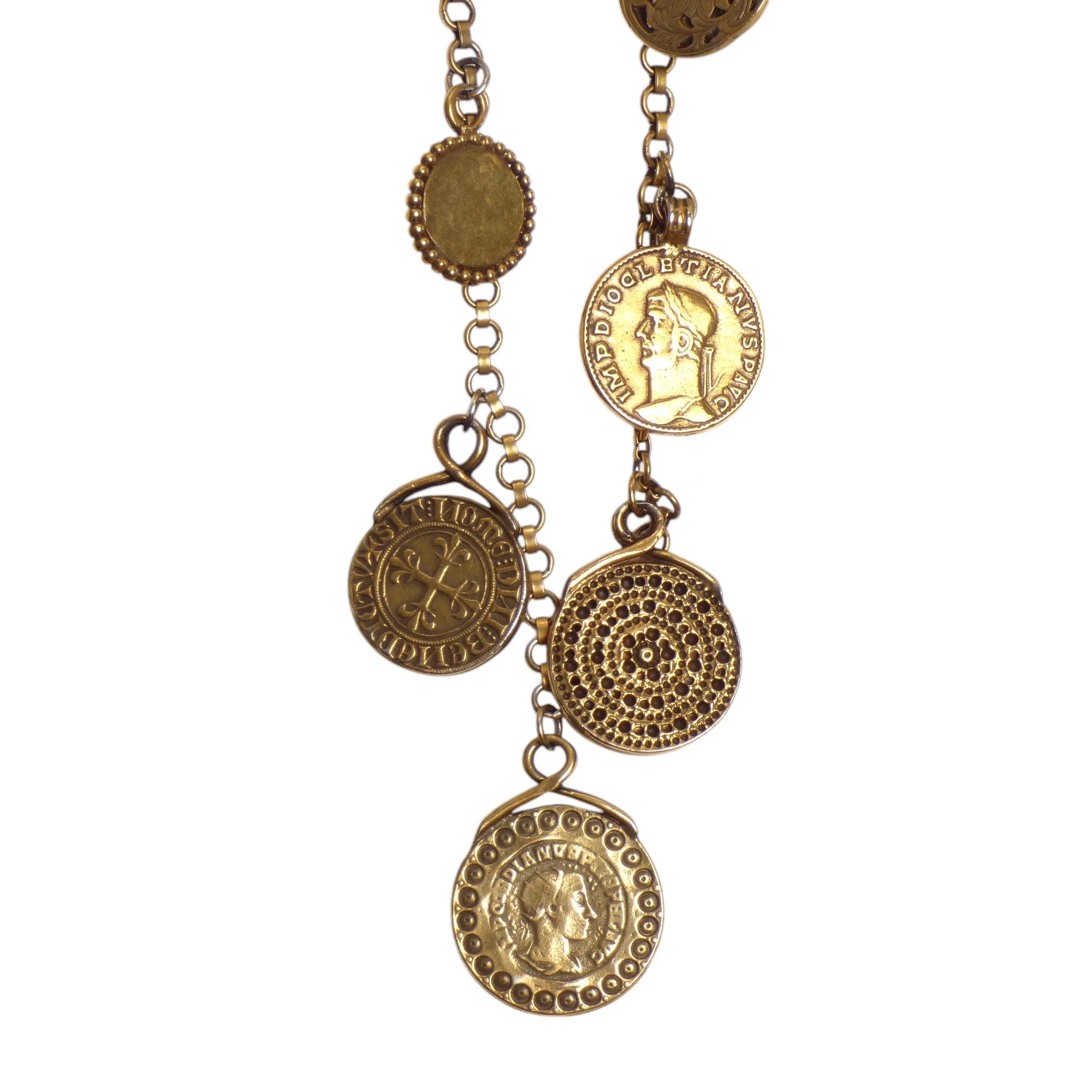 YVES SAINT LAURENT- Gold Tone Metal Charm Necklace