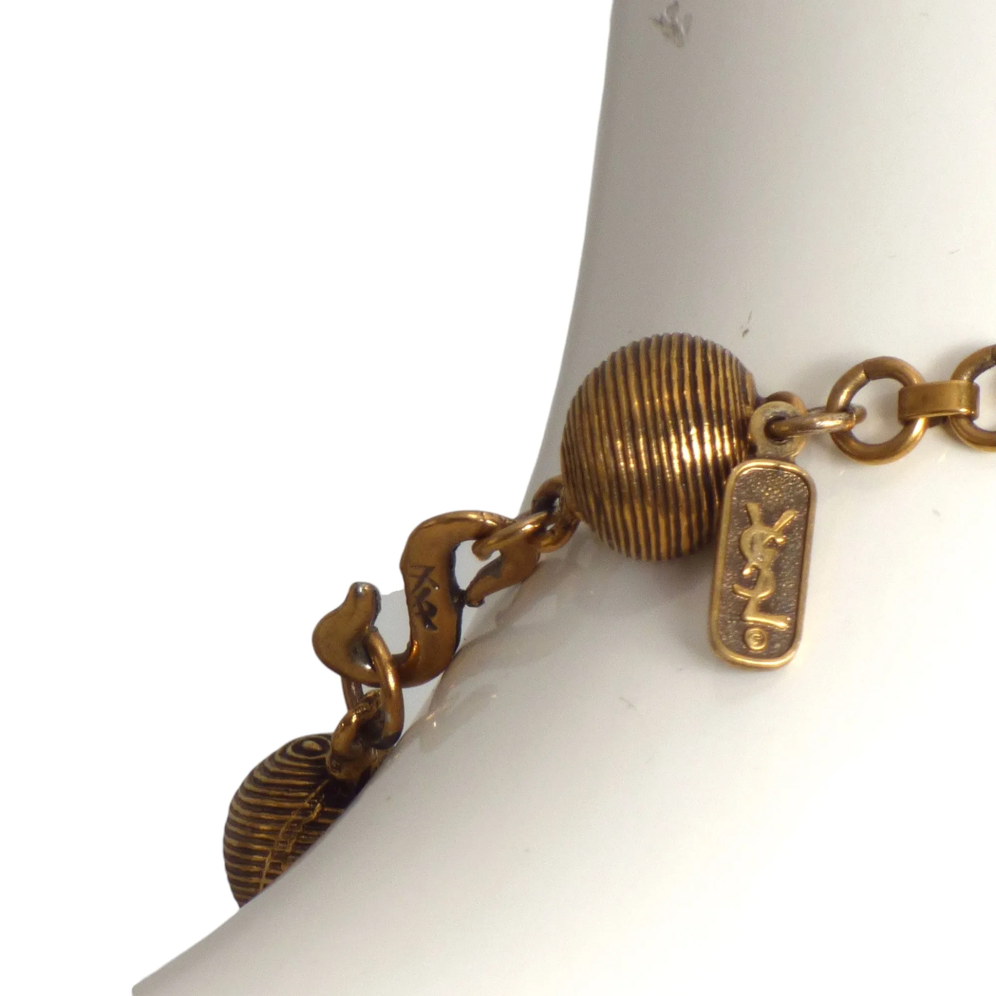 YVES SAINT LAURENT- Gold Tone Metal Charm Necklace