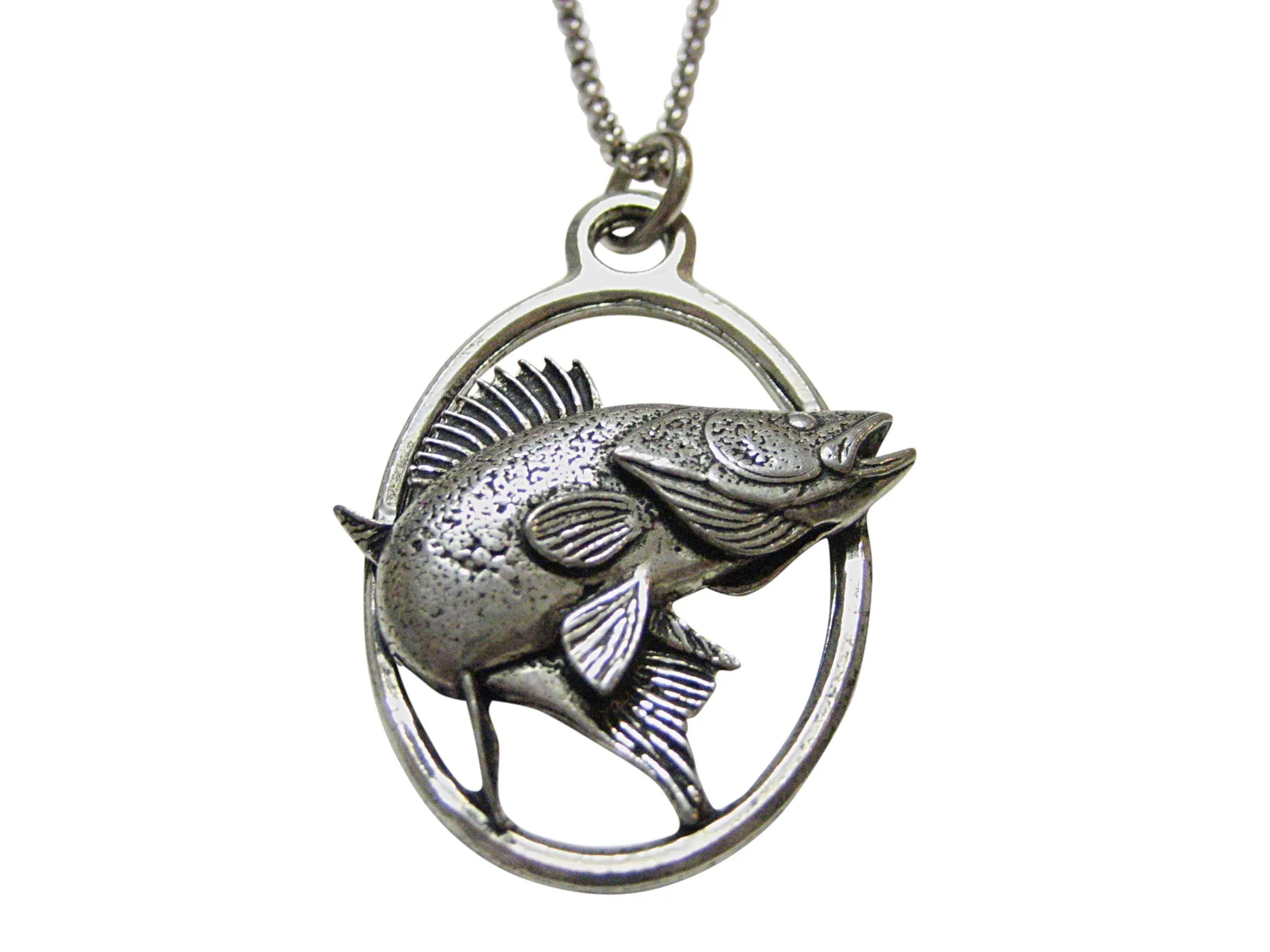 Zander Walleye Fish Large Oval Pendant Necklace