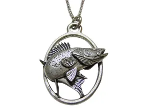 Zander Walleye Fish Large Oval Pendant Necklace